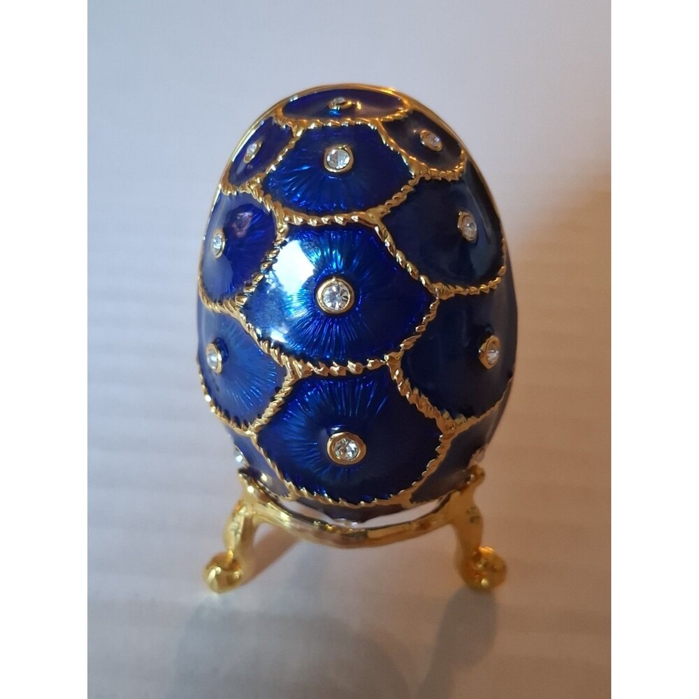 Vintage Carucci Fab**** Style Blue Enamel Egg Trinket Jewelry Box